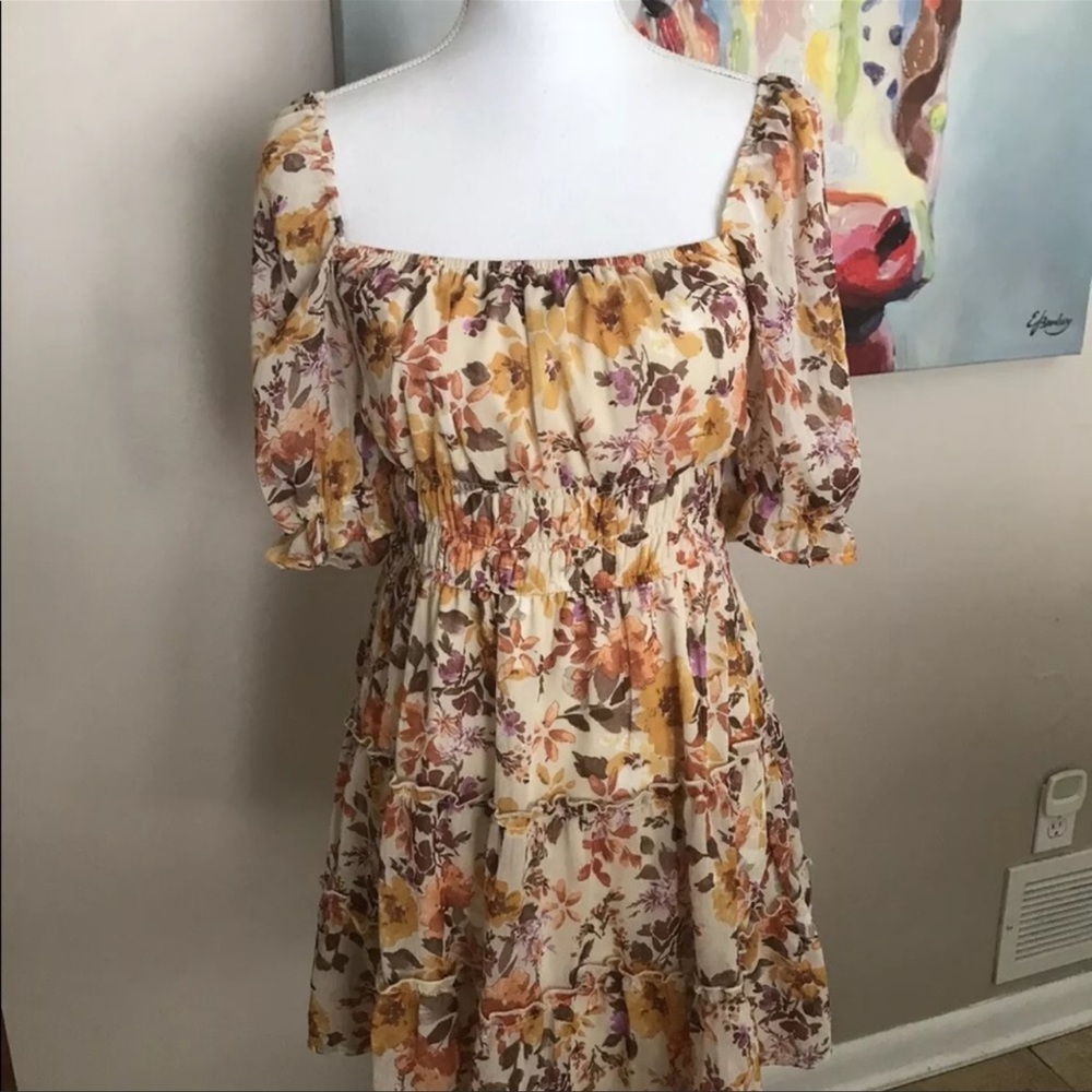 New NWT Francesca’s Lexa Jun Ivy Cinched Waist Mini Dress Flirty Floral